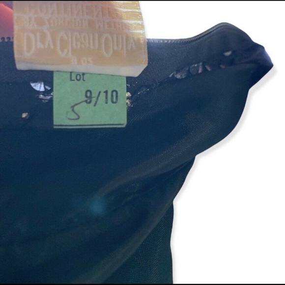 Vintage 80s Black Satin Dress Silver Sequins Peplum Size Medium - Picture 6 of 7